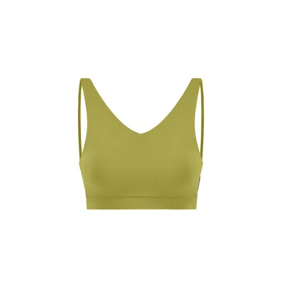 Yes Flâneuse Women's Green / Gold Gisele V-neck Sports Bra With Double Spaghetti Straps Golden Lime In Green/gold