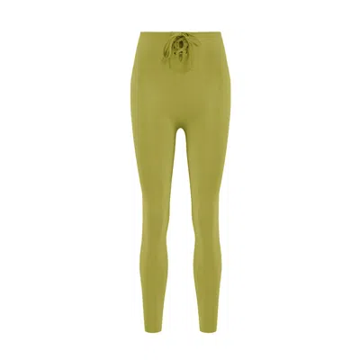 Yes Flâneuse Women's Green / Gold Marcela Leggings With Waist Drawstrings Golden Lime In Green/gold