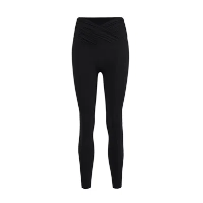 Yes Flâneuse Women's Johanna High Rise Ruffle Waist Leggings Black Beauty
