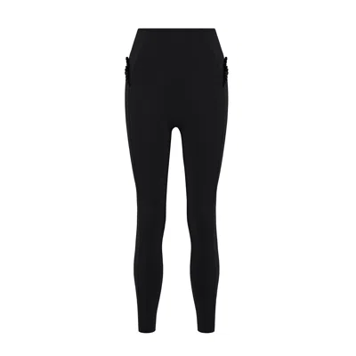Yes Flâneuse Women's Lana Leggings With Tiny Side Ruffles Black Beauty