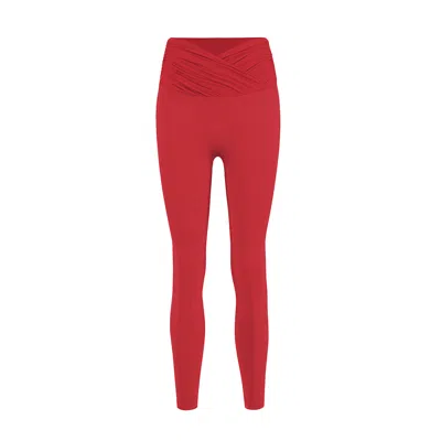 Yes Flâneuse Women's Johanna High Rise Ruffle Waist Leggings Chinese Red