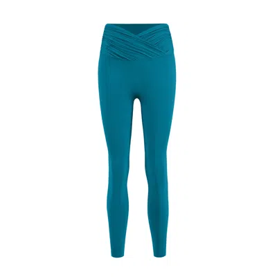 Yes Flâneuse Women's Johanna High Rise Ruffle Waist Leggings Mosaic Blue