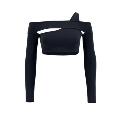 Yes Flâneuse Women's Maya Long Sleeve One-sided Crop Top Black Beauty