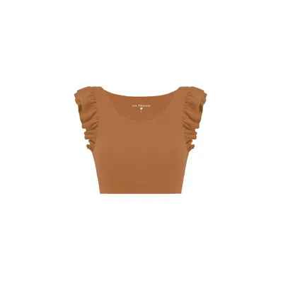Yes Flâneuse Women's Neutrals Debbie Sports Bra With Shoulder Ruffles Sugar Almond In Yellow