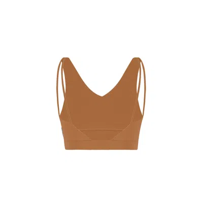 Yes Flâneuse Women's Neutrals Gisele V-neck Sports Bra With Double Spaghetti Straps Sugar Almond In Brown