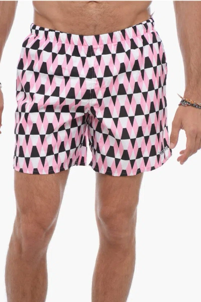 Yes I Am Argyle Motif Swim Shorts In Pink