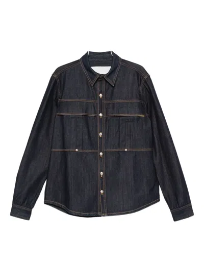 Yes London Contrast-stitching Denim Shirt In Blue