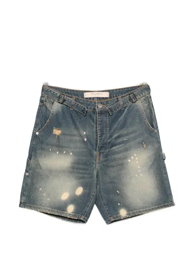 Yes London Distressed Bleached Shorts In Blue