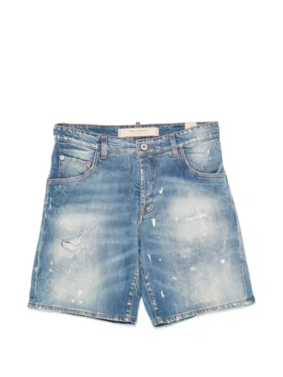 Yes London Distressed Paint-splatter Shorts In Blue