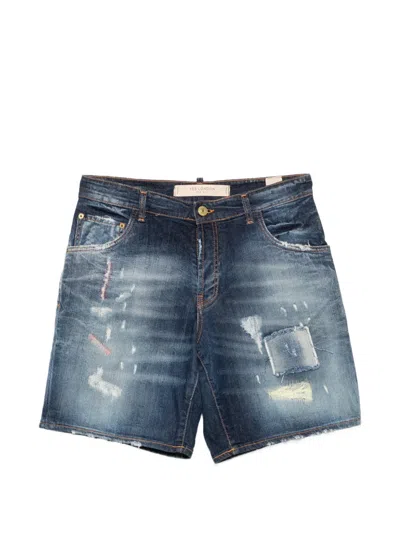 Yes London Distressed Patchwork-detail Shorts In Blue