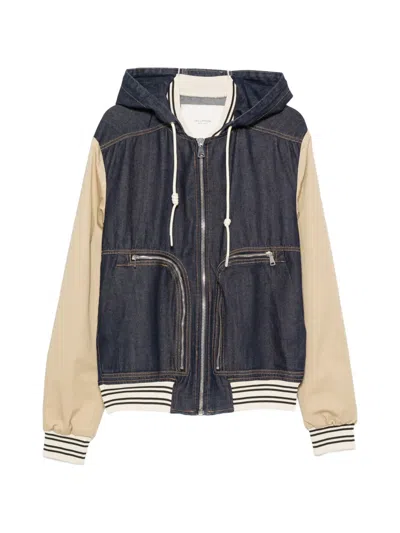 Yes London Hooded Panelled Denim Bomber Jacket In Multi