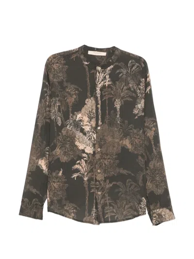 Yes London Palm-print Band-collar Shirt In Multi