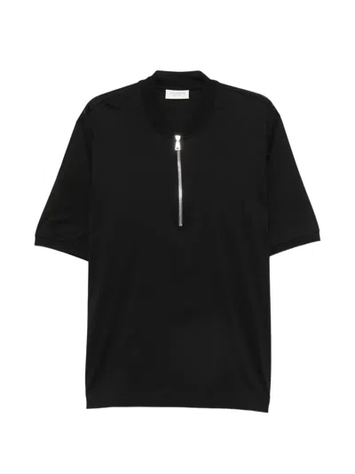 Yes London Quarter-zip Short-sleeve T-shirt In Black