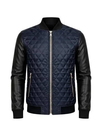 Yes London Quilted Bomber Jacket In Blue