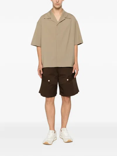 Yes London Short-sleeve Notched-collar Shirt In Brown