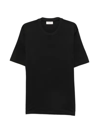 Yes London Short-sleeve Perforated-trim T-shirt In Black