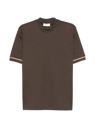 Yes London Stripe-detail T-shirt In Brown