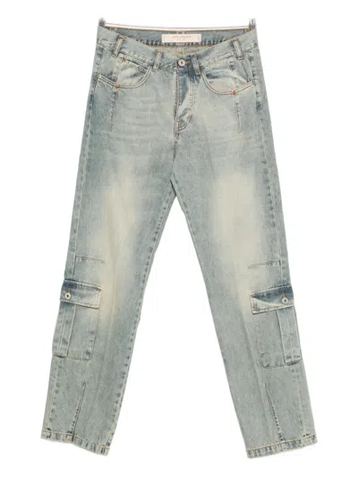 Yes London Whiskering-effect Cargo Jeans In Blue