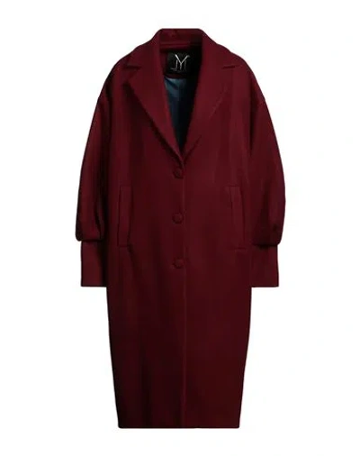 Yes London Woman Coat Burgundy Size 10 Polyester, Acrylic, Wool In Red