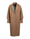 Yes London Woman Coat Camel Size 12 Polyester, Acrylic, Wool In Beige