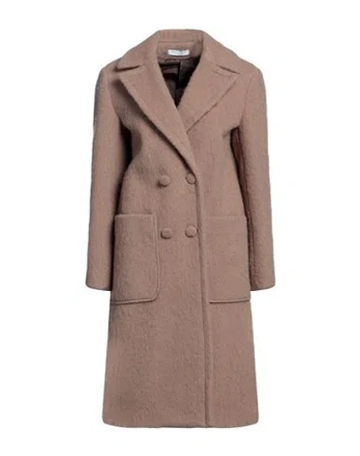 Yes London Woman Coat Khaki Size 6 Acrylic, Polyamide In Beige