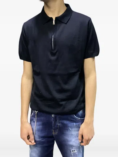 Yes London Zip-neck Polo Shirt In Blue