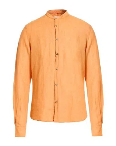 Yes Zee By Essenza Man Shirt Mandarin Size Xxl Linen In Orange
