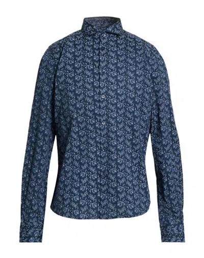 Yes Zee By Essenza Man Shirt Midnight Blue Size M Cotton, Elastane