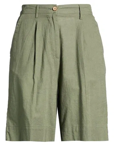 Yes Zee By Essenza Natural Feeling Woman Shorts & Bermuda Shorts Military Green Size Xl Cotton, Line In Gray