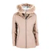 Yes Zee Chic Beige Down Jacket With Fur Hood In Beige