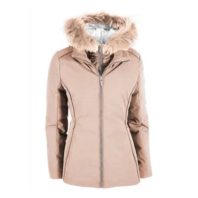 Yes Zee Chic Beige Down Jacket With Fur Hood In Brown