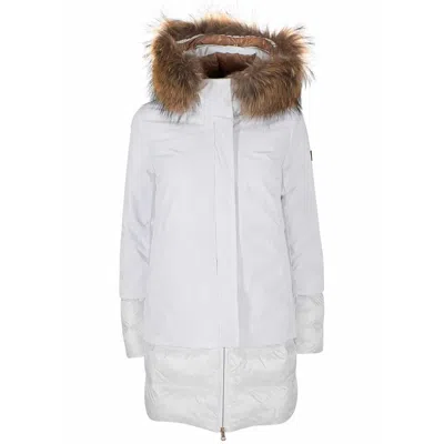 Yes Zee Chic Quilted Nylon Down Jacket With Fur Hood In White