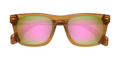Yesglasses Amber Flat-top Acetate Square Mirrored Sunglasses In Amber,pink