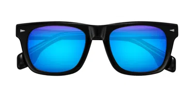 Yesglasses Black Flat-top Acetate Square Mirrored Sunglasses In Black,blue