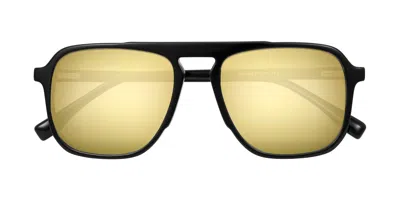 Yesglasses Black Oversized Flat-top Grandpa Mirrored Sunglasses In Black,gold