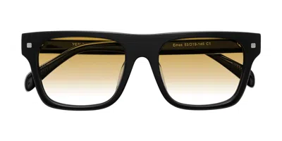 Yesglasses Black Oversized Flat-top Square Gradient Sunglasses In Black,champagne