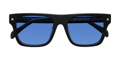 Yesglasses Black Oversized Flat-top Square Tinted Sunglasses In Black,blue