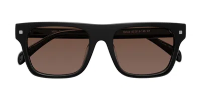 Yesglasses Black Oversized Flat-top Square Tinted Sunglasses In Black,brown