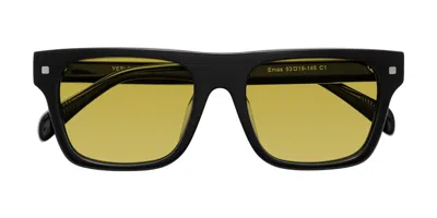 Yesglasses Black Oversized Flat-top Square Tinted Sunglasses In Black,champagne