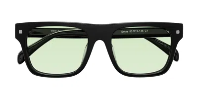 Yesglasses Black Oversized Flat-top Square Tinted Sunglasses In Black,light Green