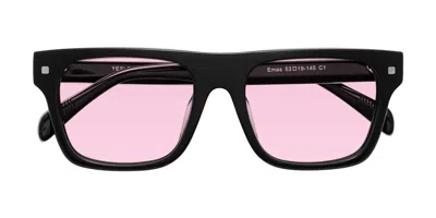 Yesglasses Black Oversized Flat-top Square Tinted Sunglasses In Black,light Pink