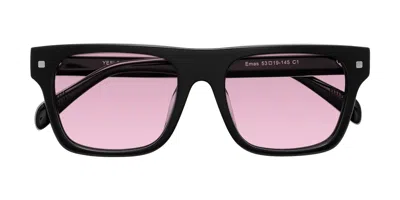 Yesglasses Black Oversized Flat-top Square Tinted Sunglasses In Black,light Wine