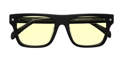 Yesglasses Black Oversized Flat-top Square Tinted Sunglasses In Black,light Yellow