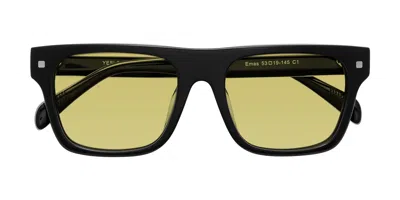 Yesglasses Black Oversized Flat-top Square Tinted Sunglasses In Black,medium Champagne