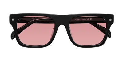Yesglasses Black Oversized Flat-top Square Tinted Sunglasses In Black,medium Garnet