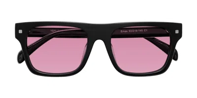 Yesglasses Black Oversized Flat-top Square Tinted Sunglasses In Black,medium Wine