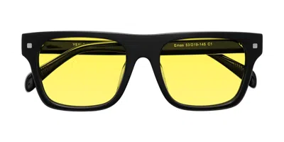 Yesglasses Black Oversized Flat-top Square Tinted Sunglasses In Black,medium Yellow