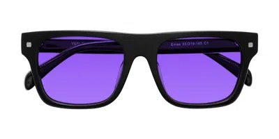Yesglasses Black Oversized Flat-top Square Tinted Sunglasses In Black,purple