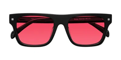 Yesglasses Black Oversized Flat-top Square Tinted Sunglasses In Black,red