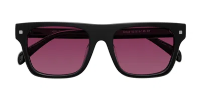 Yesglasses Black Oversized Flat-top Square Tinted Sunglasses In Black,wine
